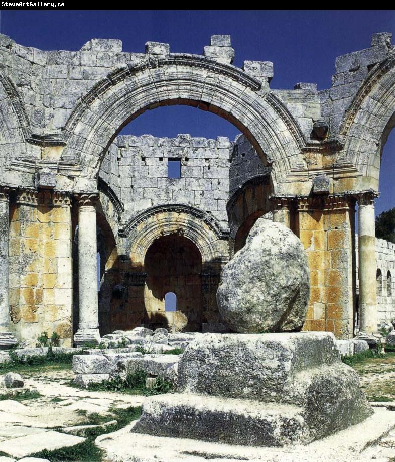 unknow artist Ruins of the Kalat-Simon-rampart trip church, Syria